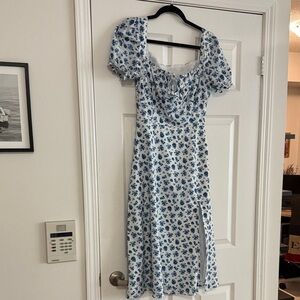 Amazon Blue and White Floral Midi Dress